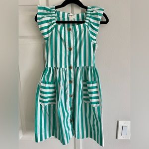 Girls’ striped button-front dress with pockets